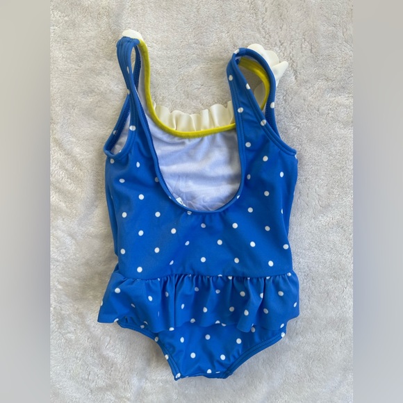 Baby Boden Swimsuit with Matching Towel (Blue with White Polkadots and Flower) - Picture 6 of 7